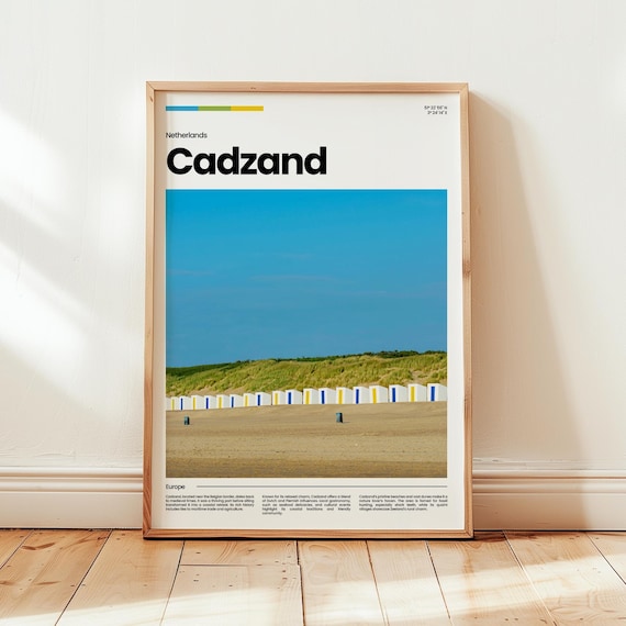 Cadzand Beach Netherlands Dunes Striped Beach Huts Photo Travel Poster