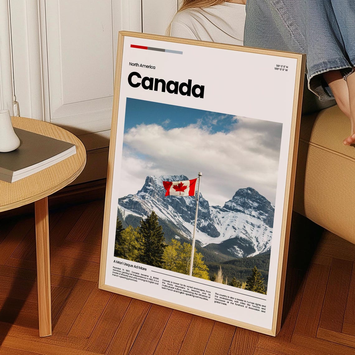 Canada Maple Leaf Flag Snowy Rocky Mountains Patriotic Scene Poster - Image 3