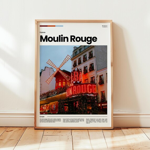 Moulin Rouge Paris Night Poster Red Windmill Cabaret France Gift