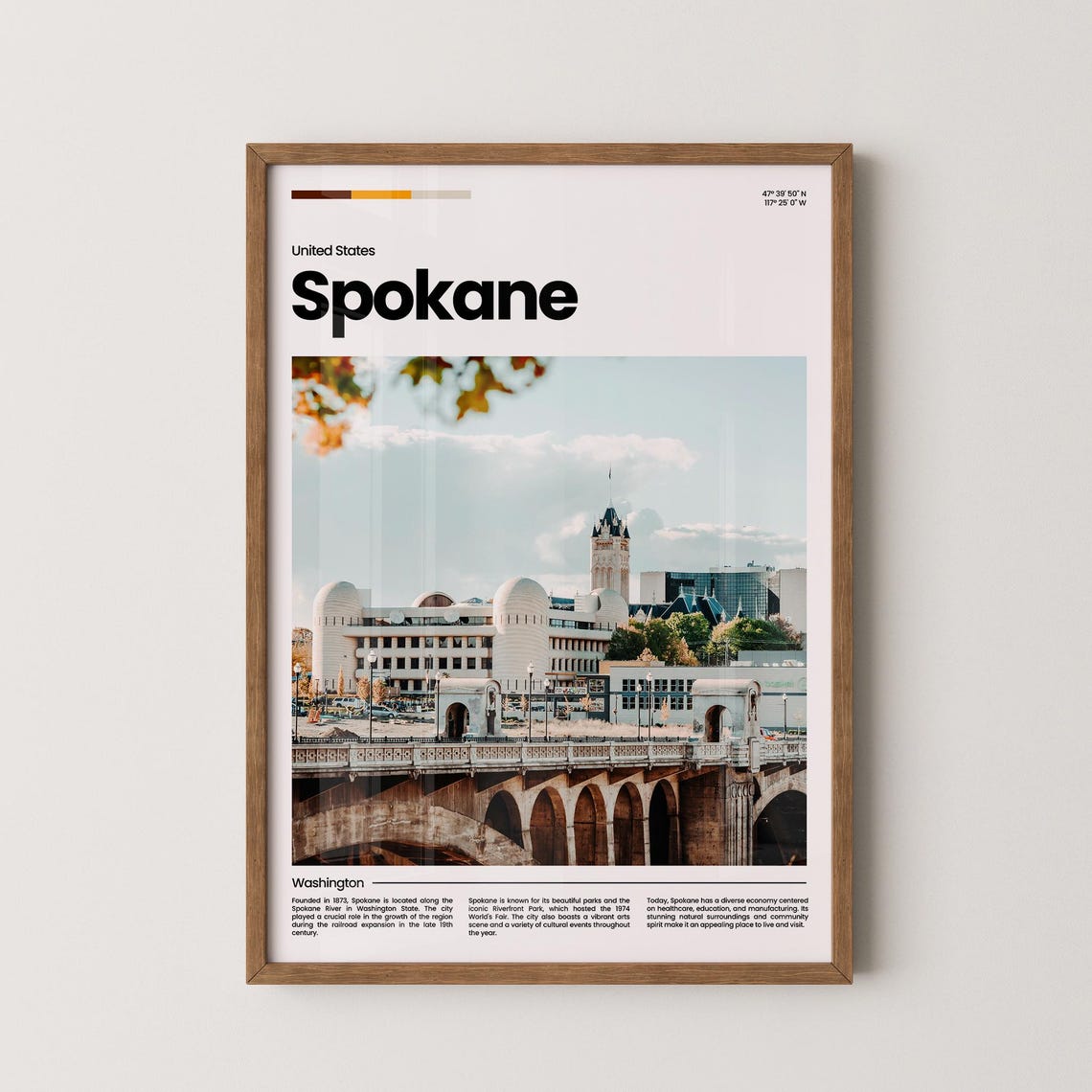 Spokane Washington River Bridge Clock Tower Downtown View Poster