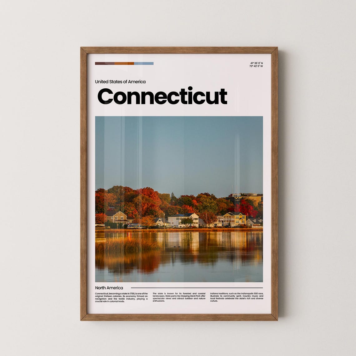 Connecticut New England Autumn Waterfront Homes Lake Scenic Poster