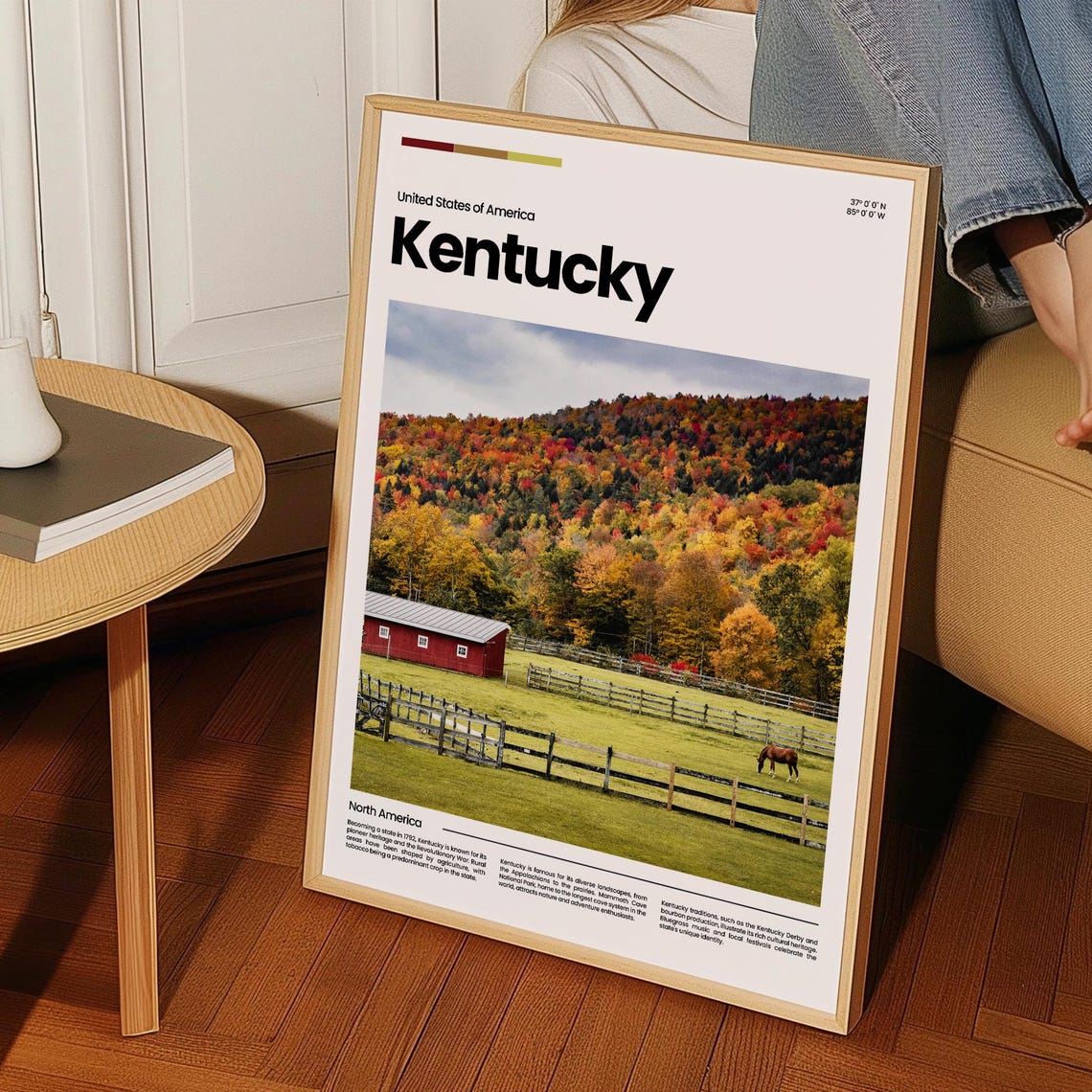 Kentucky Autumn Horse Farm Red Barn Scenic Countryside Poster - Image 3