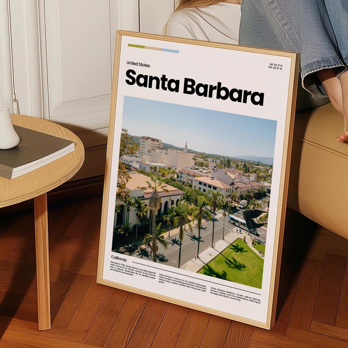 Santa Barbara California Spanish Colonial Streetscape Palms Poster - Image 3