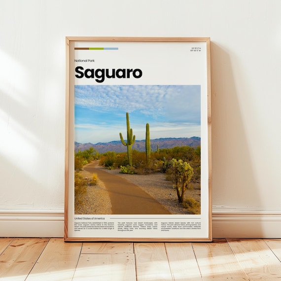 Saguaro National Park Poster Desert Cactus Trail Arizona Travel Decor Art