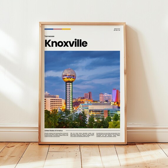 Knoxville Tennessee Travel Poster With Sunsphere Tower Skyline
