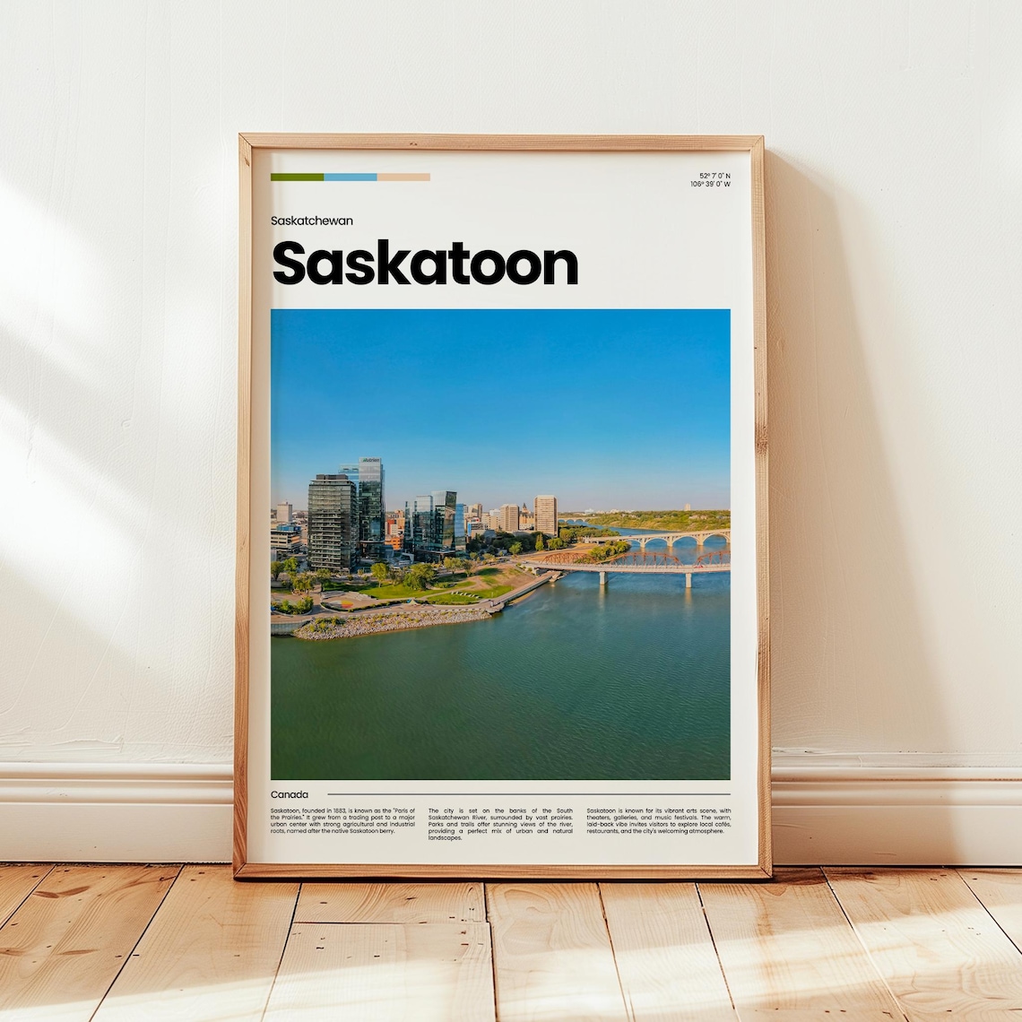 Saskatoon Saskatchewan City Riverfront Bridges Summer Skyline Photo Poster