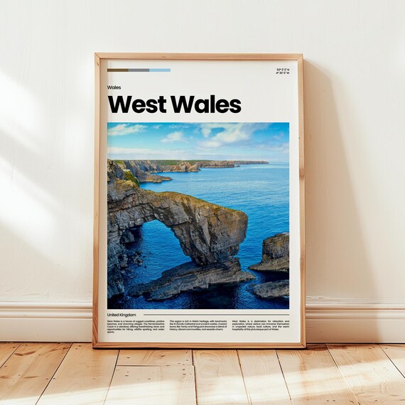 West Wales Sea Arch Rugged Blue Coastline Photo Travel Poster