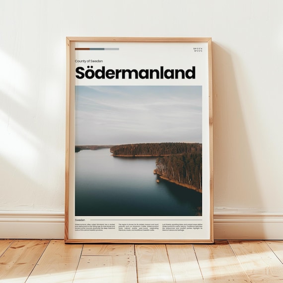 Sodermanland Sweden County Travel Poster Aerial Forest Lake Landscape Artwork