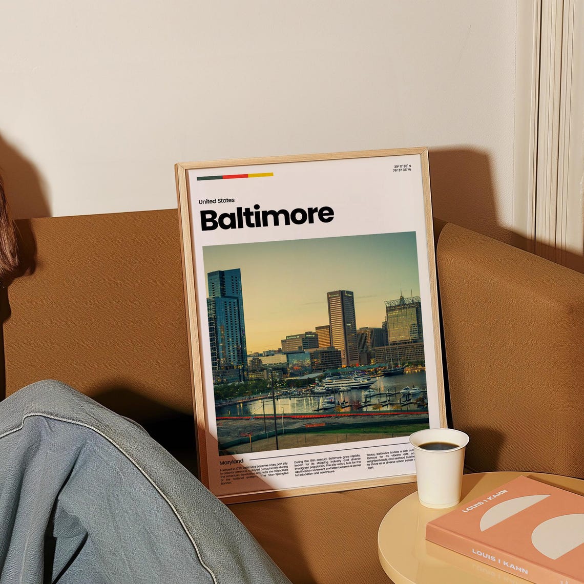 Baltimore Inner Harbor Skyline Maryland Golden Travel Poster - Image 4