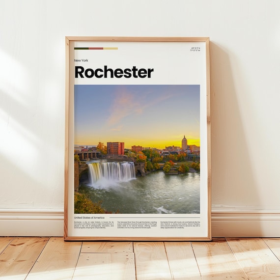 Rochester New York High Falls Sunset City Photo Travel Poster
