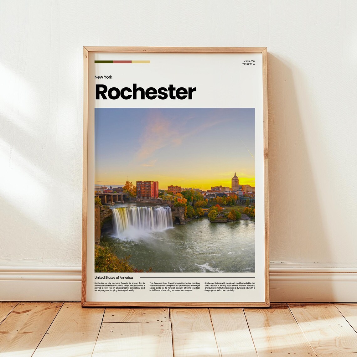 Rochester New York High Falls Sunset City Photo Travel Poster
