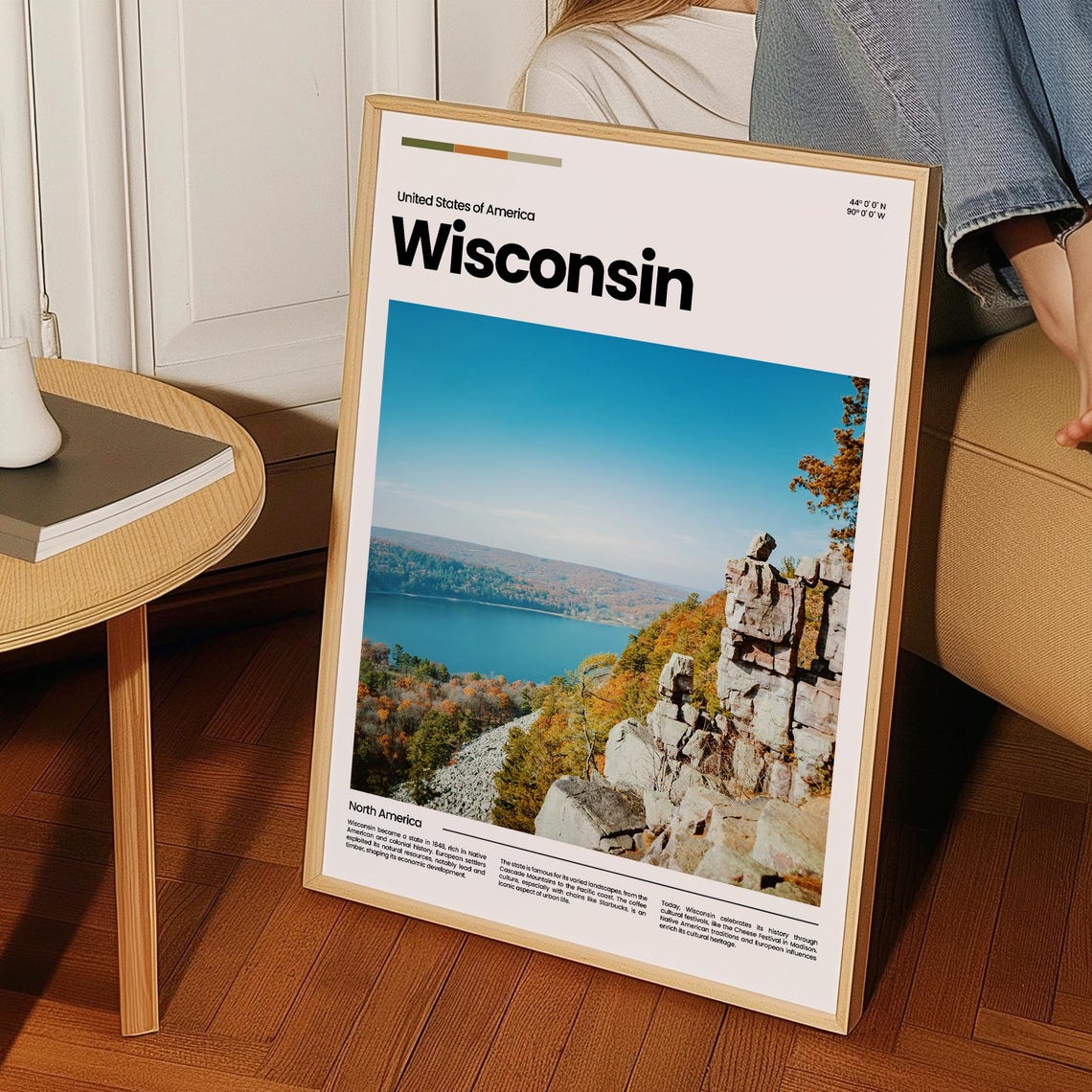 Wisconsin Rocky Bluff Overlook Autumn Lake Scenic View Poster - Image 3