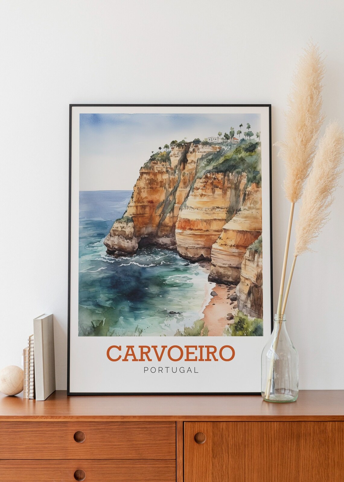 Carvoeiro Portugal Golden Cliffs Algarve Coast Watercolor Poster - Image 2