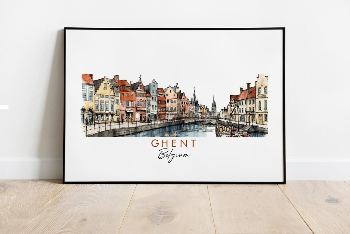 Ghent Minimalist Ink Print, Modern City Art Print