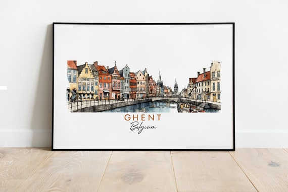 Ghent Minimalist Ink Print, Modern City Art Print