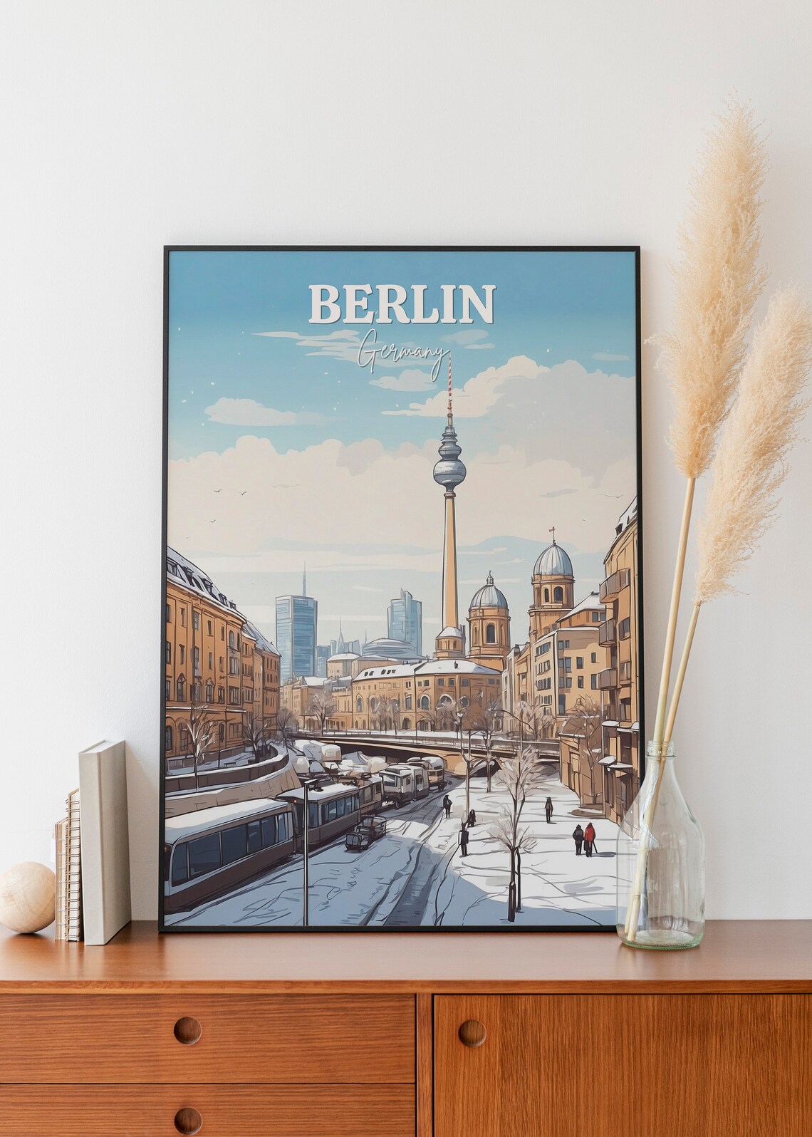 Berlin Germany TV Tower Winter Snowy City Street Travel Poster - Image 2