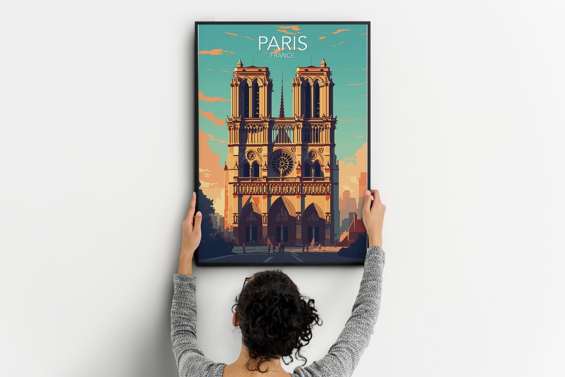 Paris France Notre Dame Cathedral Facade Sunrise Light Poster - Image 2