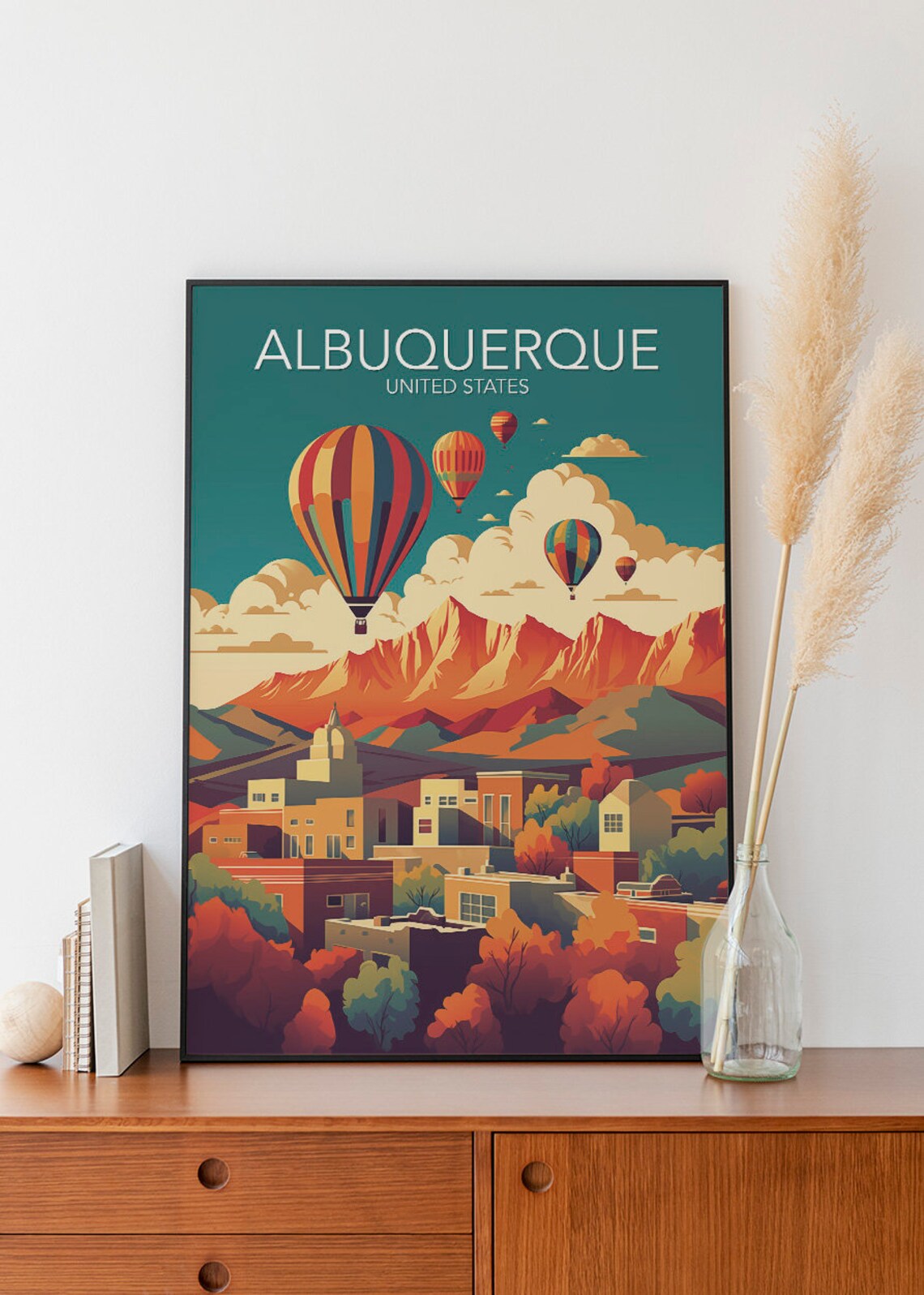 Albuquerque Hot Air Balloons Desert Mountains Vintage Travel Poster - Image 2