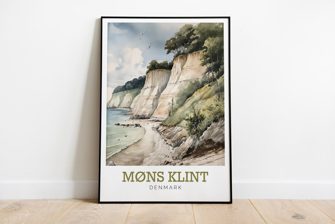 Mons Klint Denmark White Chalk Cliffs Beach Watercolor Poster