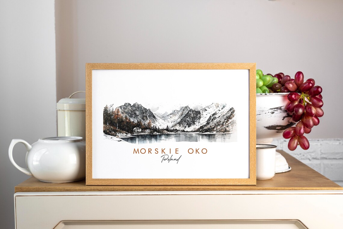 Morskie Oko Poland Alpine Mountain Lake Watercolor Art Poster - Image 3