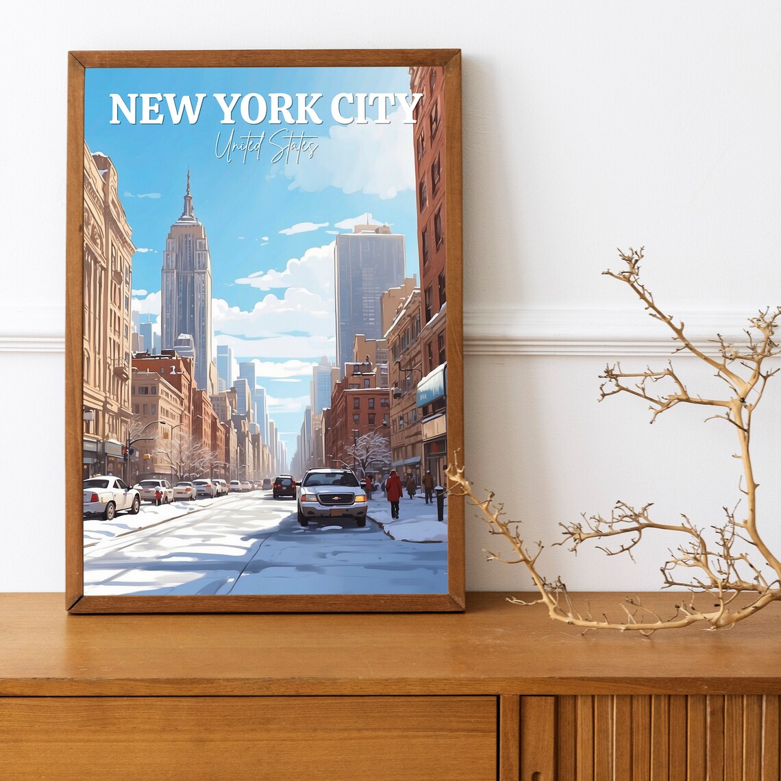 New York City Empire State Building Snow Winter Travel Landmark Poster - Image 3