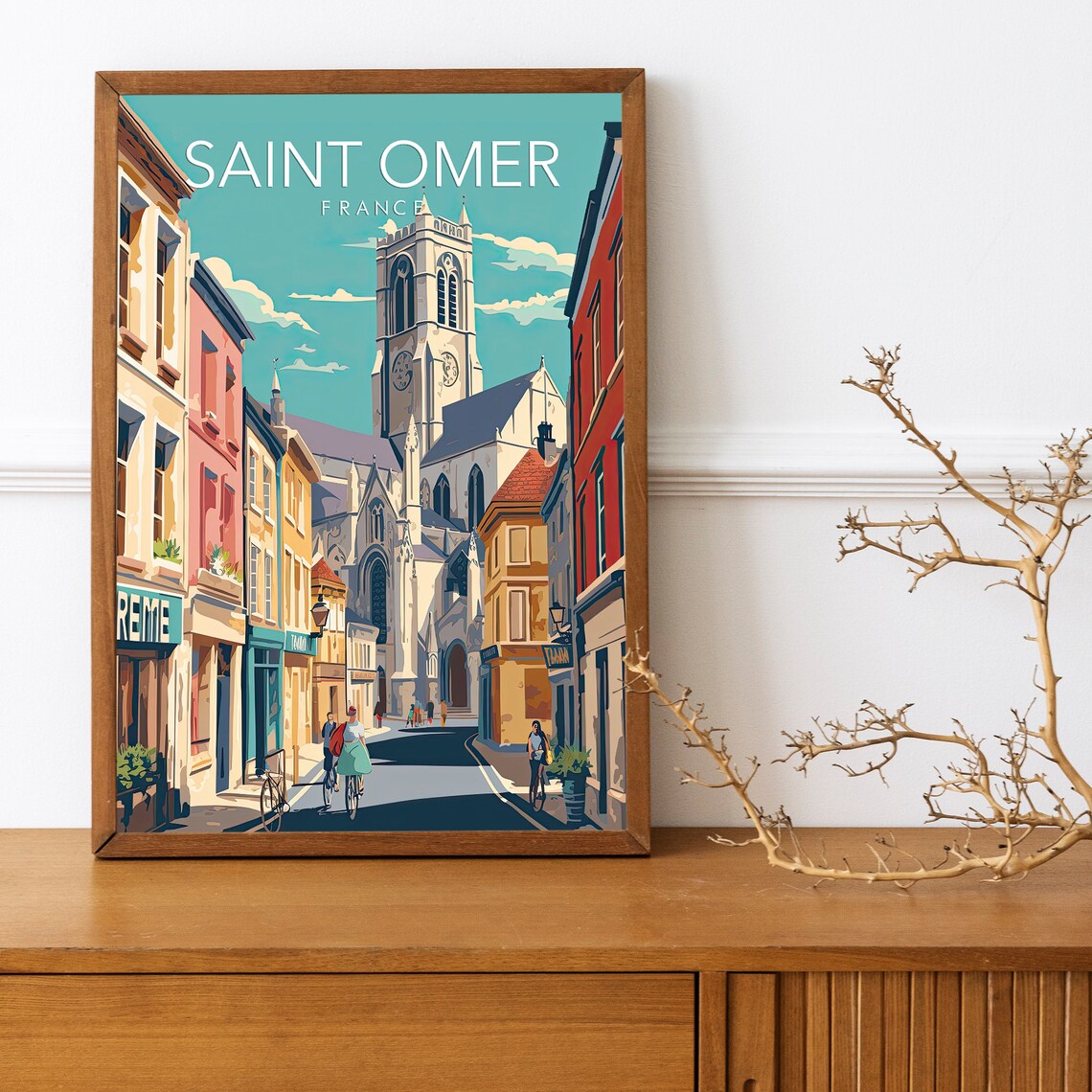 Saint Omer France Cathedral Cyclists Street Modern Travel Poster - Image 2