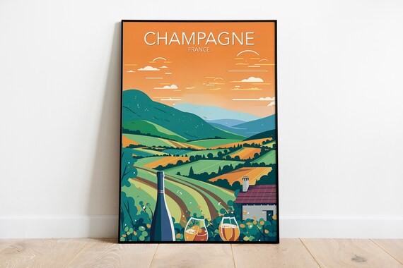 Champagne France Golden Vineyard Rolling Hills Wine Country Poster