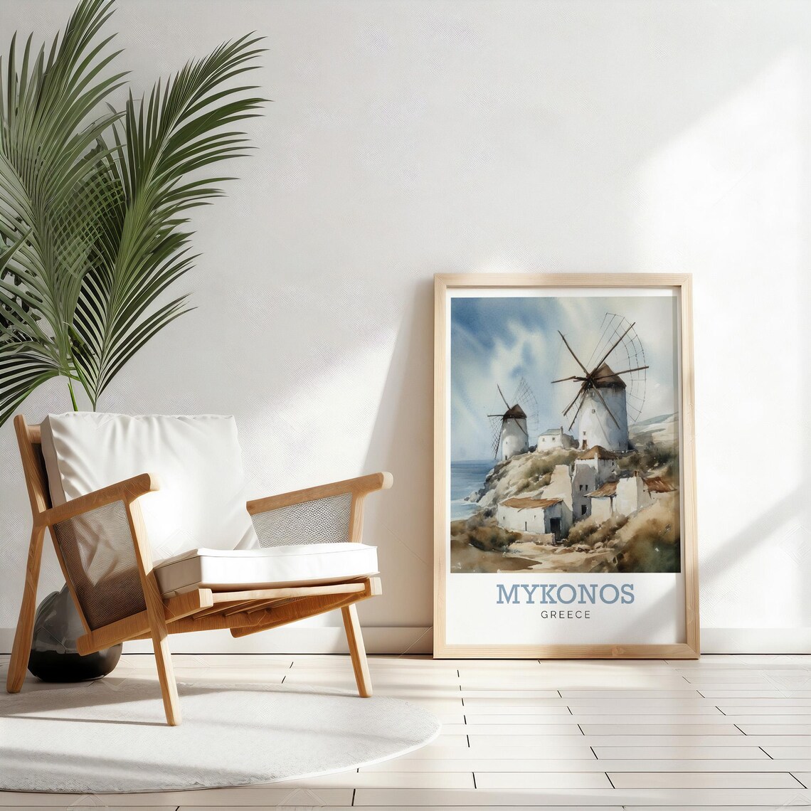 Mykonos Greece Windmills Coastal Watercolor Greek Island Travel Poster - Image 2