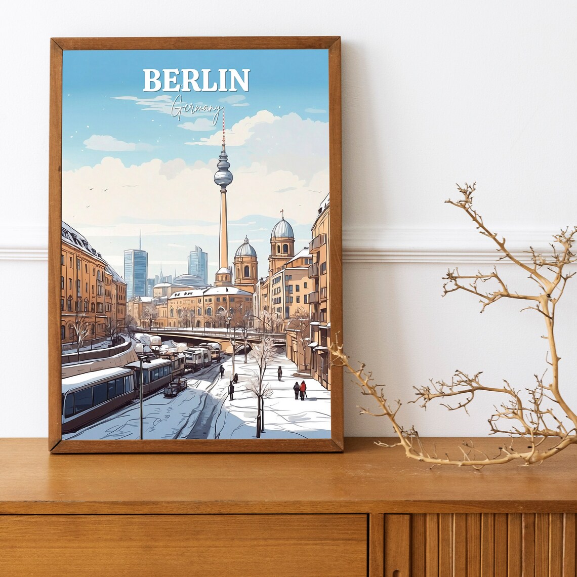 Berlin Germany TV Tower Winter Snowy City Street Travel Poster - Image 3