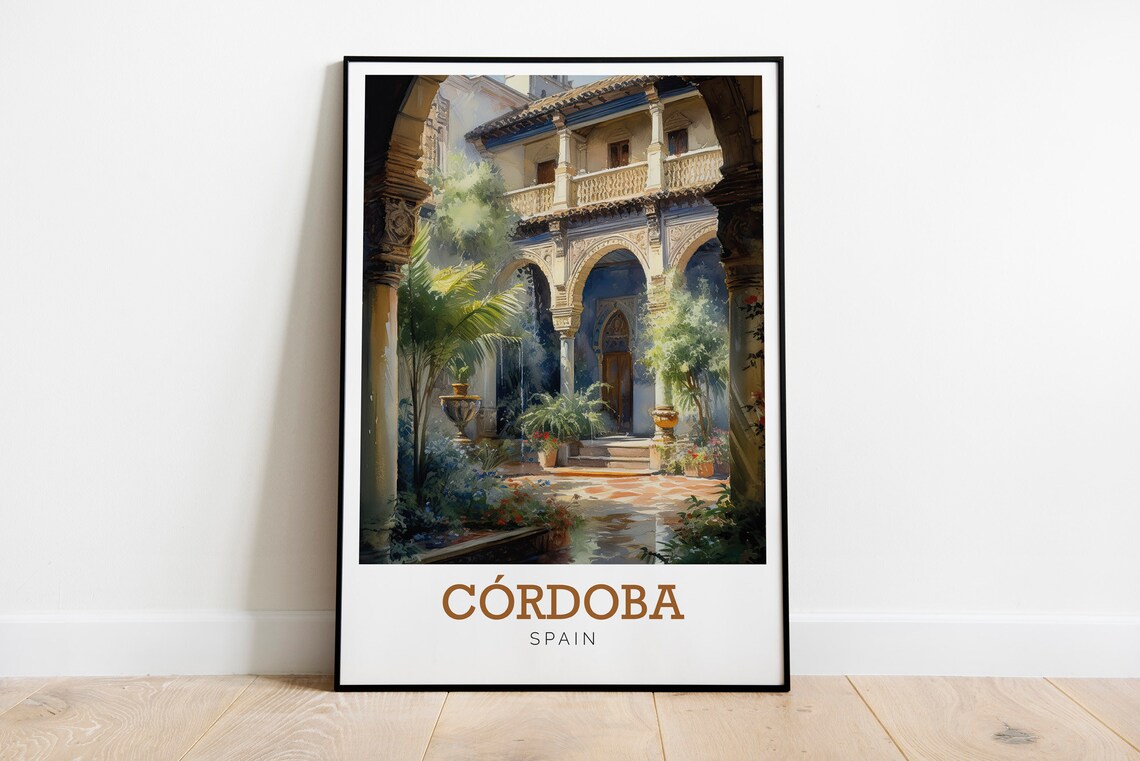 Cordoba Spain Historic Courtyard Watercolor Art Travel Poster