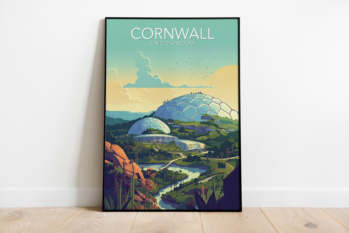 Cornwall United Kingdom Eden Project Domes Vintage Travel Art Poster