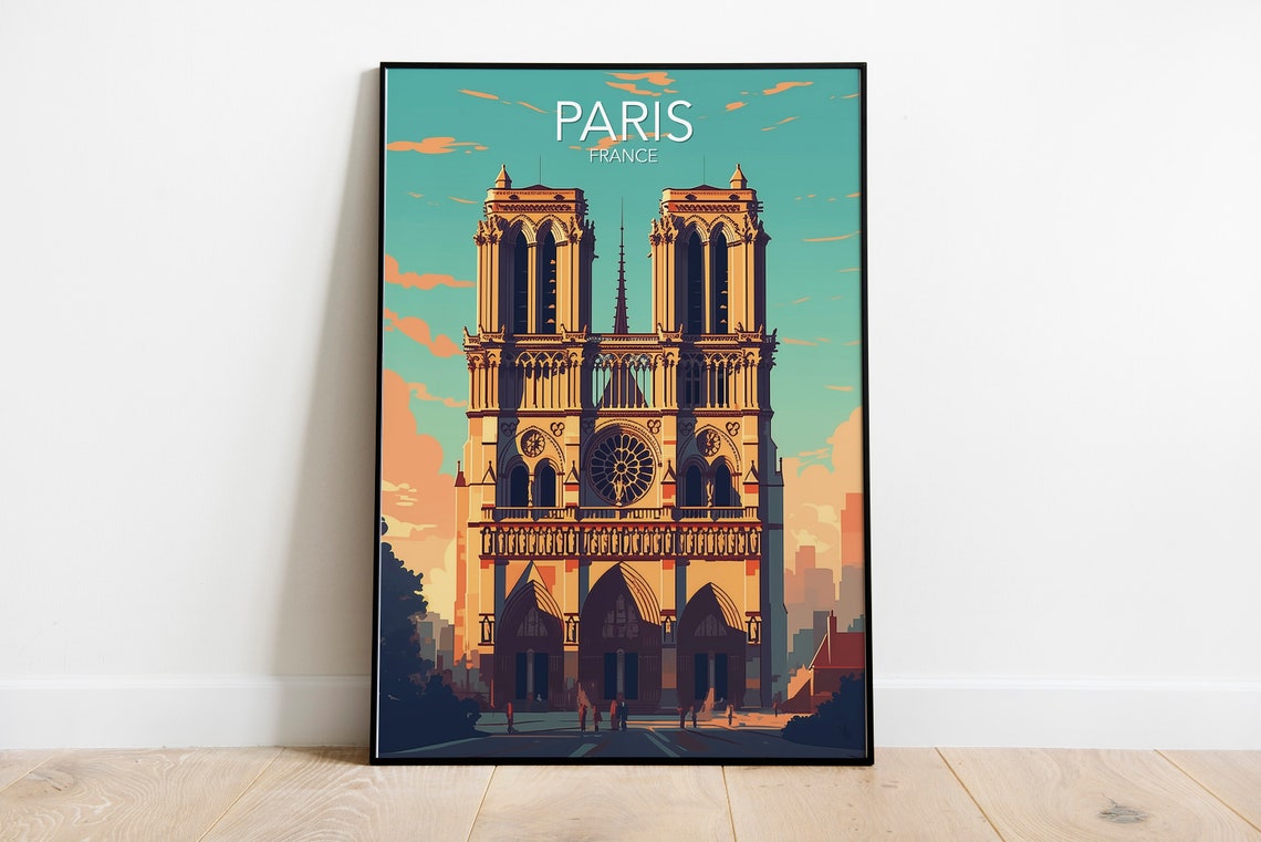 Paris France Notre Dame Cathedral Facade Sunrise Light Poster