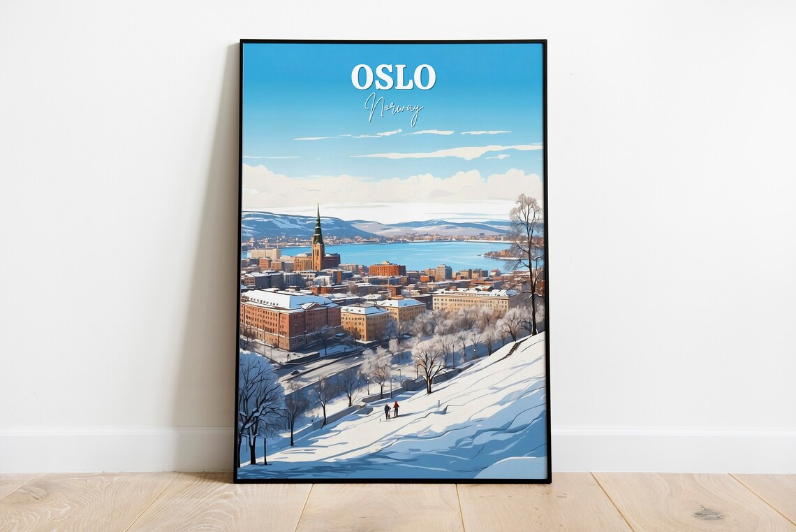 Winter In Oslo Travel Poster, Norway Art Print