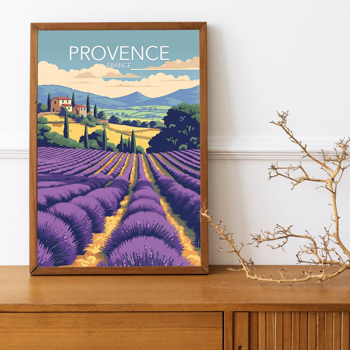 Provence France Lavender Fields Countryside Modern Travel Poster