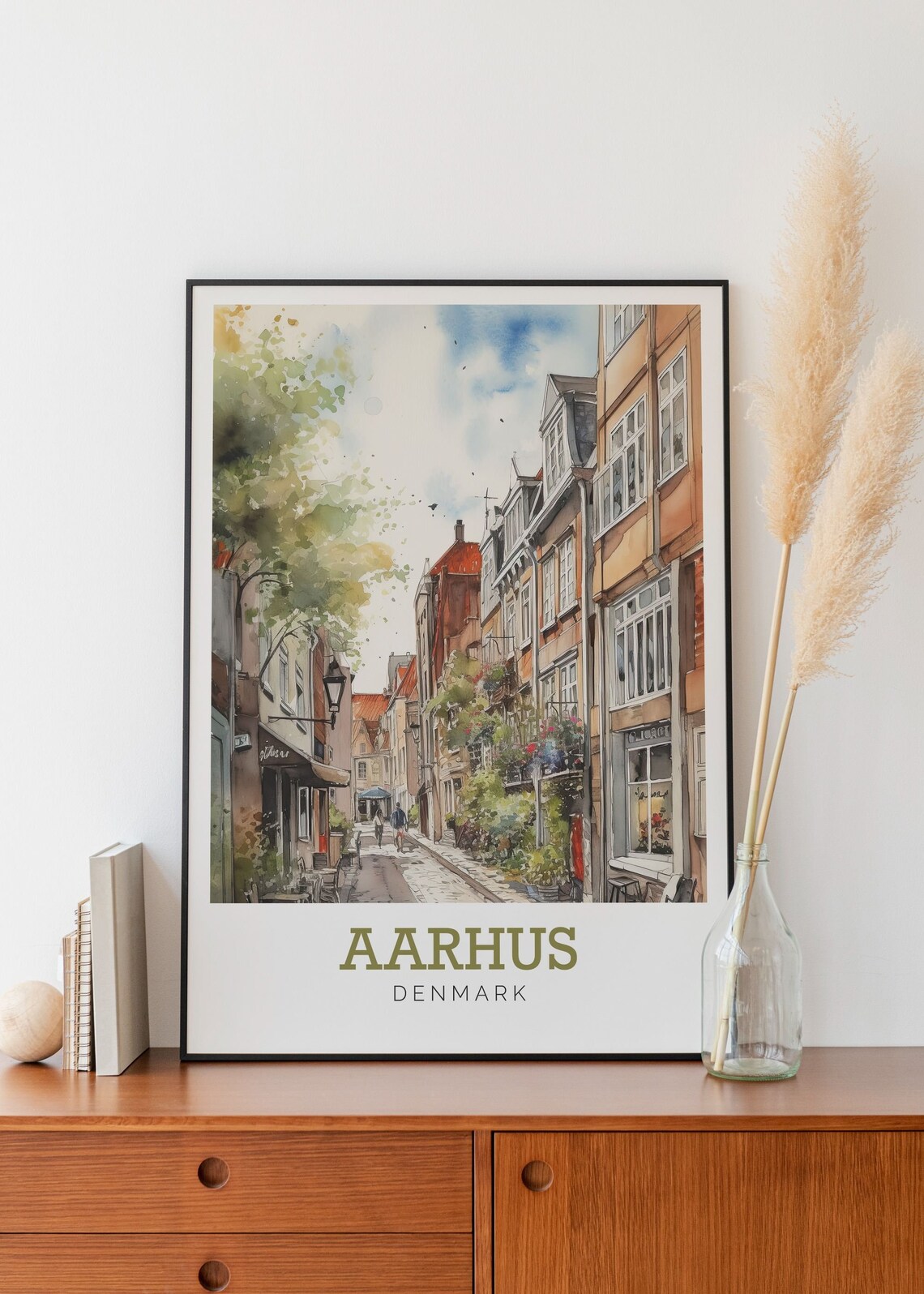 Aarhus Denmark Charming Old Street Watercolor Travel Art Poster - Image 2