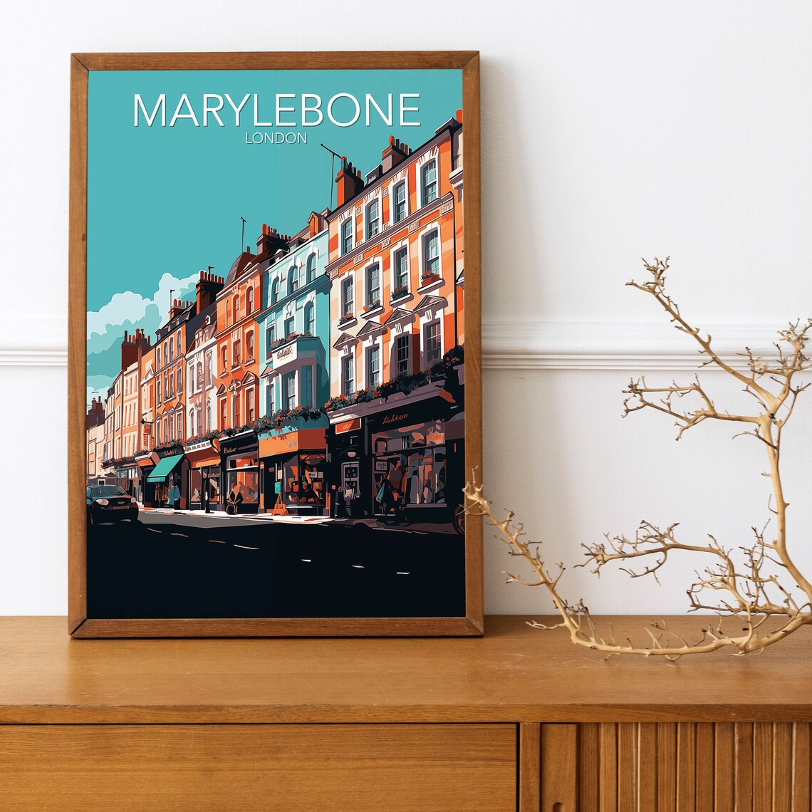 Marylebone High Street Colorful London Shopfronts Travel Poster