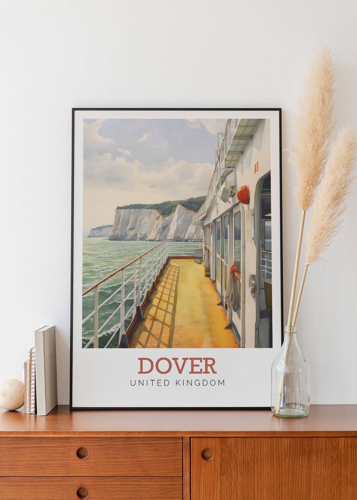 Dover United Kingdom Ferry Deck White Cliffs Watercolor Poster - Image 3