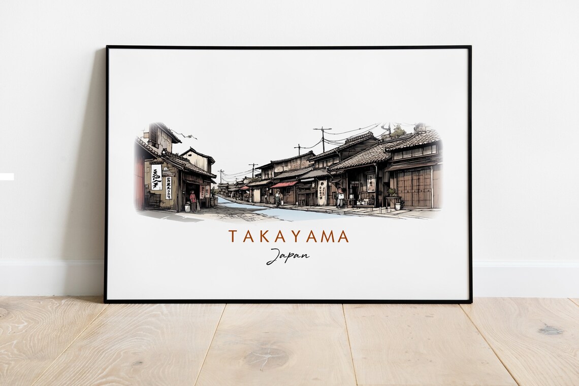 Takayama Japan Traditional Historic Merchant Street Watercolor Poster