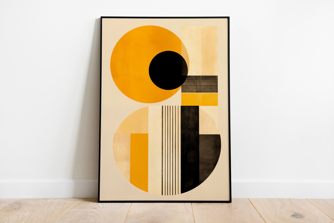 Bauhaus Abstract Mustard Black Circles Modern Minimalist Art Poster - Image 2