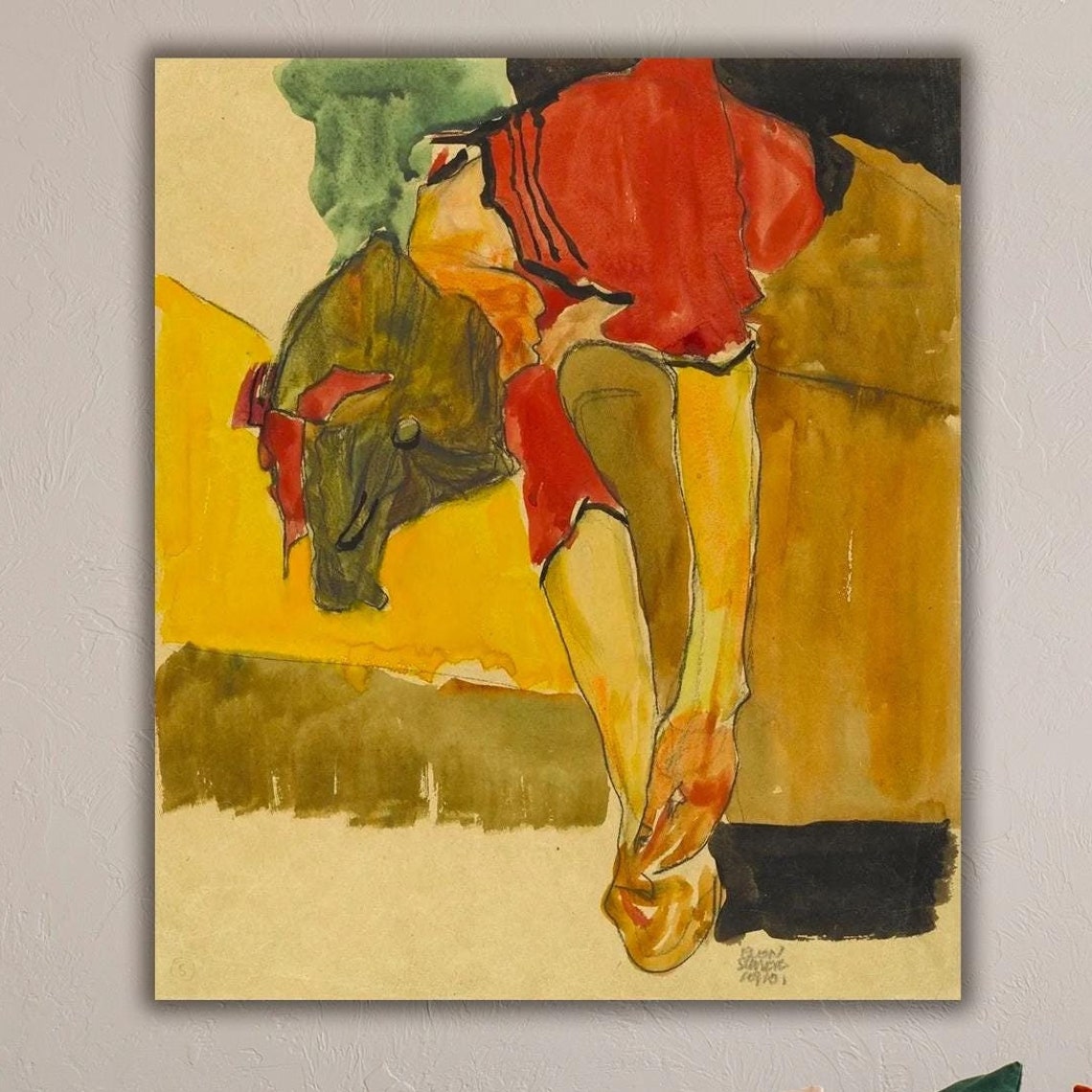 Egon Schiele Girl Putting On Shoe Canvas Print Expressionist Art Home Decor