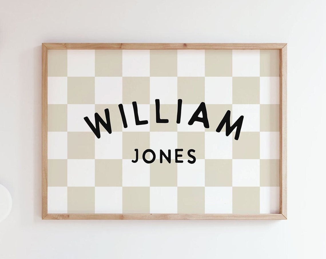 William Jones Custom Boy Name Sign Checkerboard Kids Poster Decor