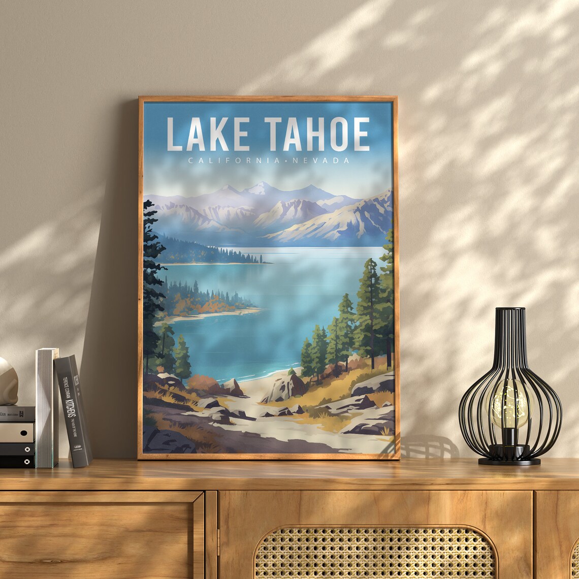 Serene Lake Tahoe California Nevada Mountain Lake Travel Poster