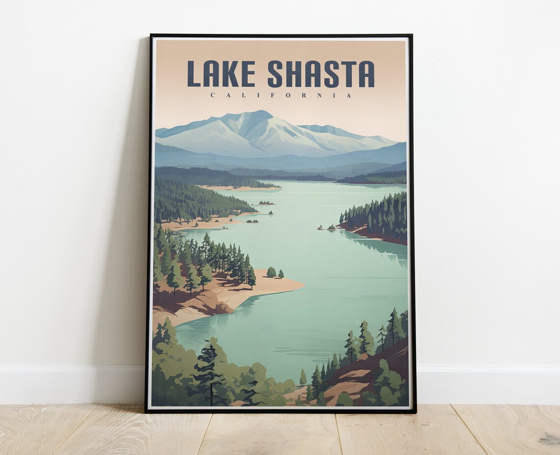 Lake Shasta California Travel Poster Art Print