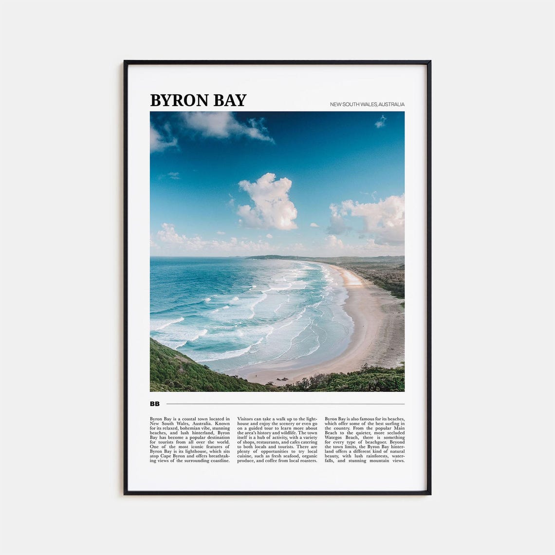 Byron Bay Australia Surf Beach Turquoise Waves Photo Travel Poster