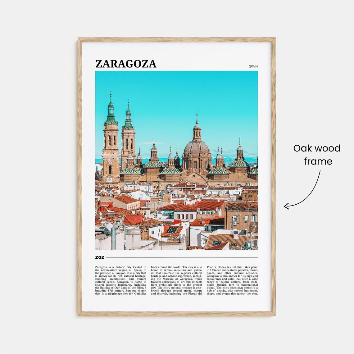 Zaragoza Spain Basilica Domes Baroque Rooftops Photo Travel Poster - Image 3