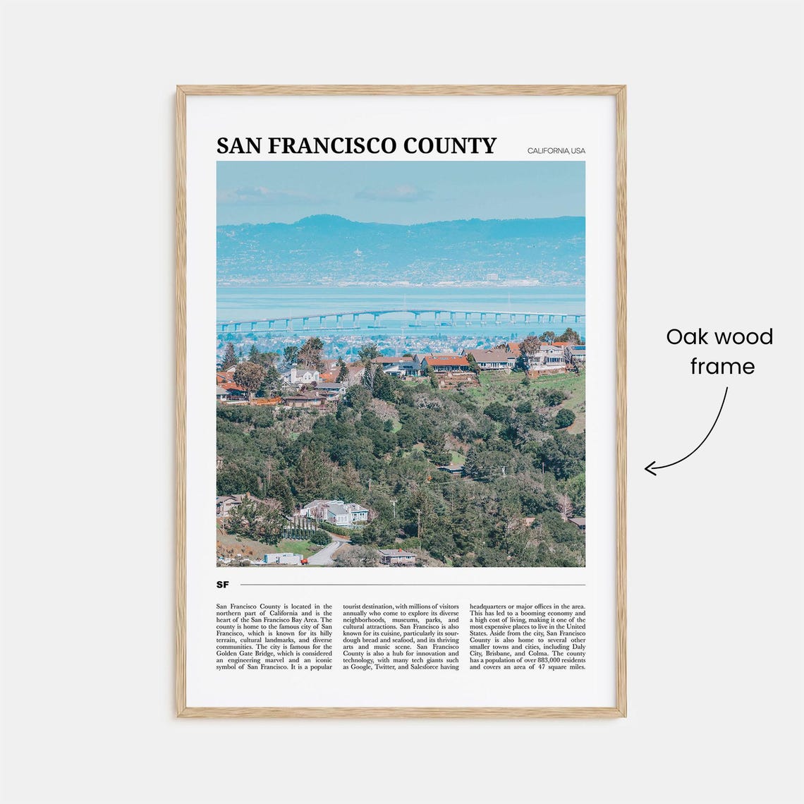 San Francisco County California Bay Bridge Hillside Homes Poster - Image 3
