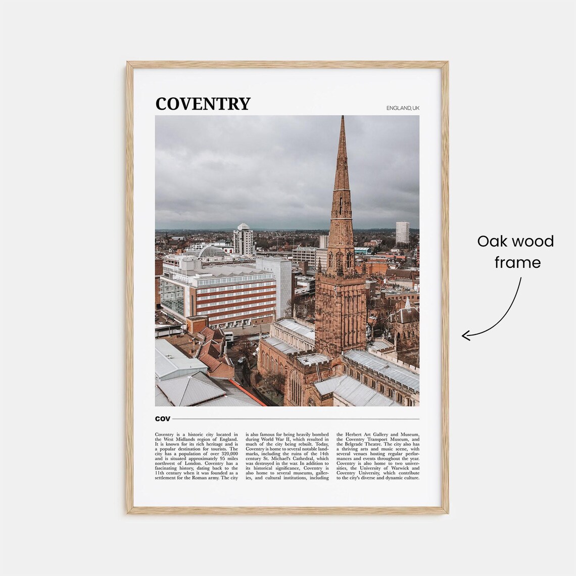 Coventry England Historic Cathedral Spire City Skyline Travel Poster - Image 3