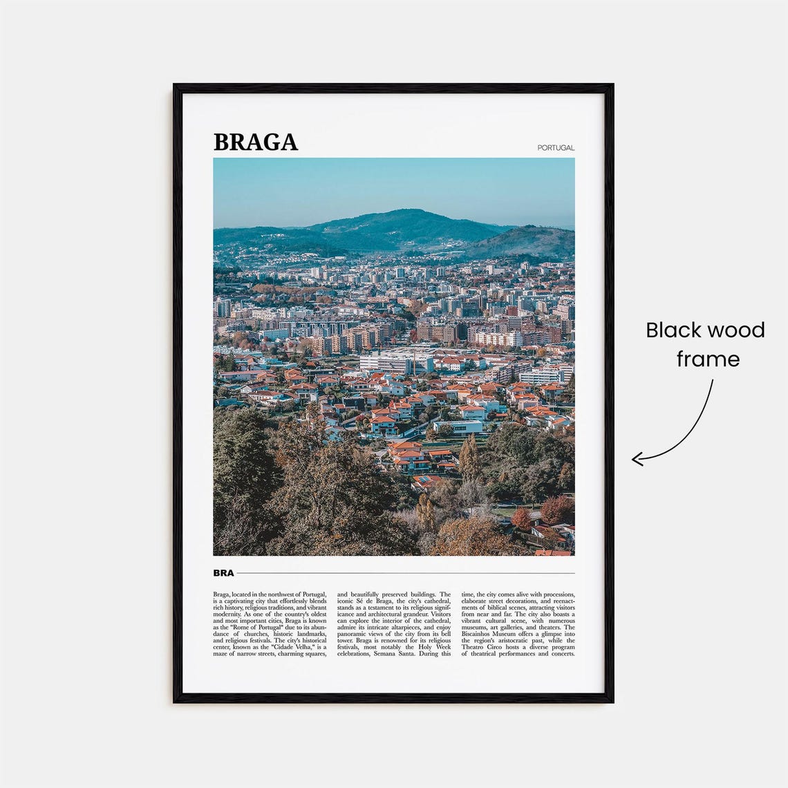 Braga Portugal Red Rooftop Hillside Aerial Panorama View Poster - Image 2