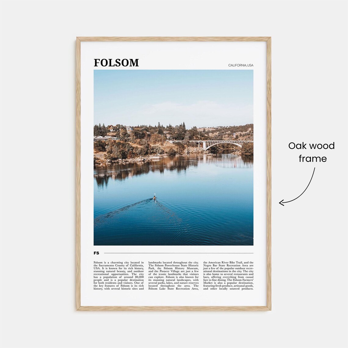 Folsom California USA Calm Lake Kayak Bridge Reflection Travel Poster - Image 3