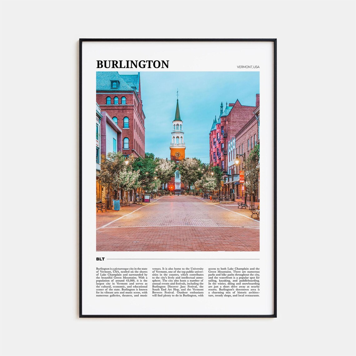 Burlington Vintage Travel Poster, Vermont Wall Art